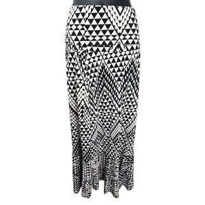 VTG Y2K 90s Geometric Whimsigoth Festival Maxi Skirt Black White Stretch Women M